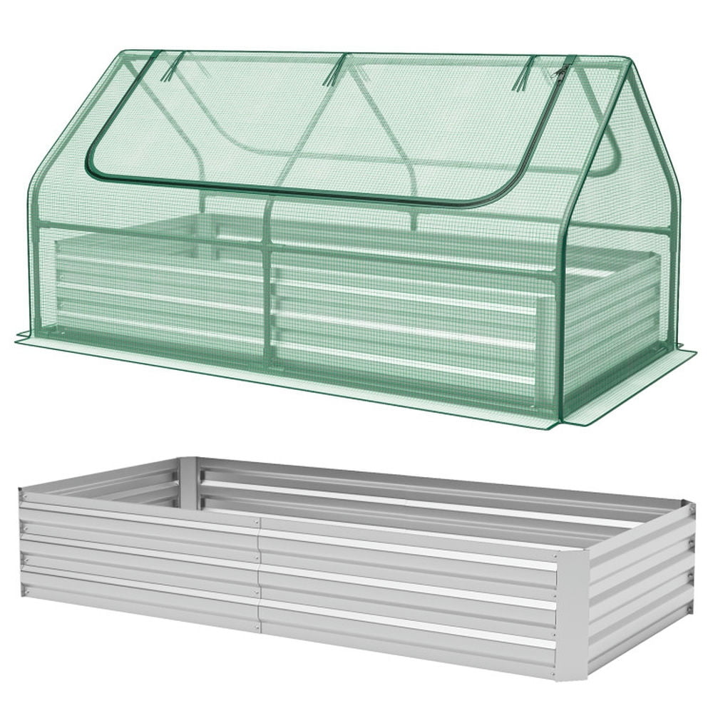 Resenkos Raised Garden Bed, Raised Planter Boxes, Elevated Flower Beds,6 x 3 x 3 Feet Galvanized Raised Garden Bed with Greenhouse-Green