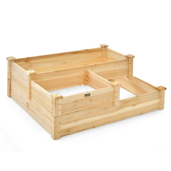 Resenkos Raised Planter Boxes, Large Space Elevated Flower Beds,3-Tier Wooden Raised Garden Bed with Open-Ended Base-Natural