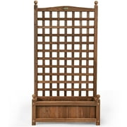 Resenkos Raised Planter Boxes, Large Space Elevated Flower Beds, Solid Free Standing Wood Planter Box with Trellis for Garden