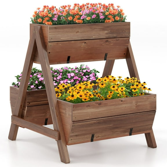 Resenkos Raised Planter Boxes, Large Space Elevated Flower Beds,Vertical Raised Garden bed with 3 Wooden Planter Boxes-S