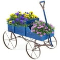 thumbnail image 1 of Resenkos Raised Planter Boxes, Large Space Elevated Flower Beds,Wooden Wagon Plant Bed with Metal Wheels for Garden Yard Patio-Blue, 1 of 8