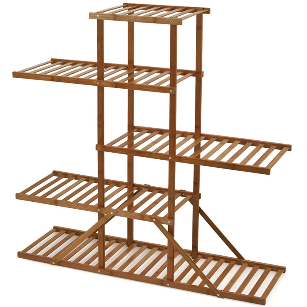 Resenkos Raised Planter Stand, Large Space Flower Rack Shelf,5-tier 10 Potted Bamboo Plant Stand-Brown