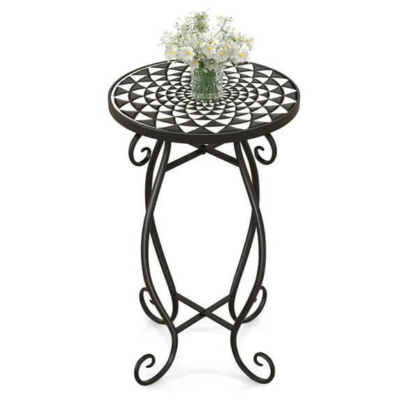 Resenkos Raised Planter Stand, Large Space Flower Rack Shelf,Small Plant Stand with Weather Resistant Ceramic Tile Tabletop-Black & White