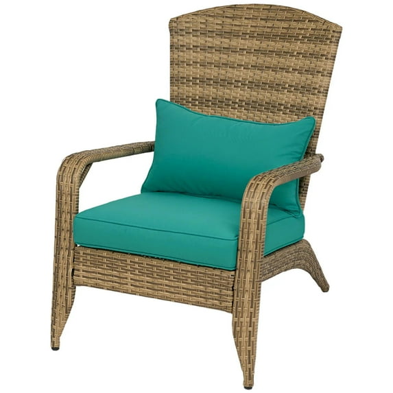 Resenkos Rattan Adirondack Chair with Soft, Sky Blue Cushions, Tall Backrest, Perfect for Deck & Garden Relaxation,Sky Blue