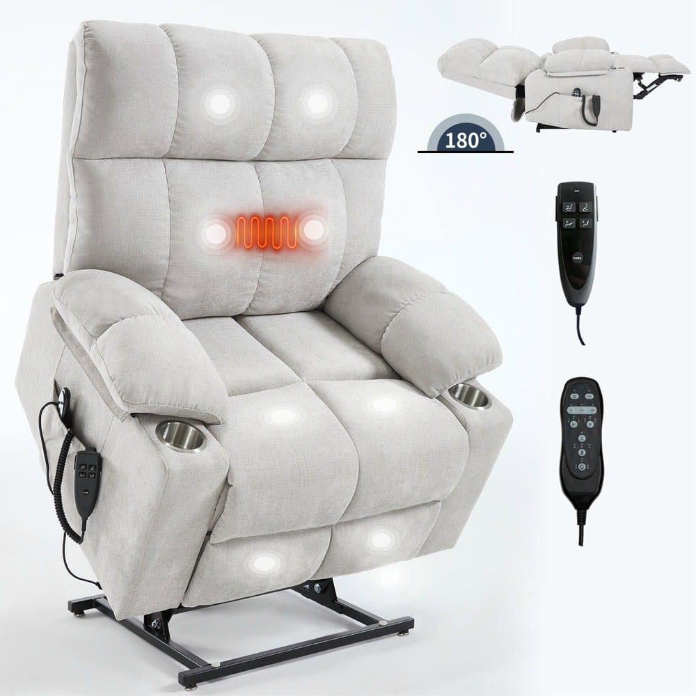 Resenkos Recliner 24.5" Wide with Dual Motors, Massage & Heat, Cup Holders, 350lb Capacity, Beige