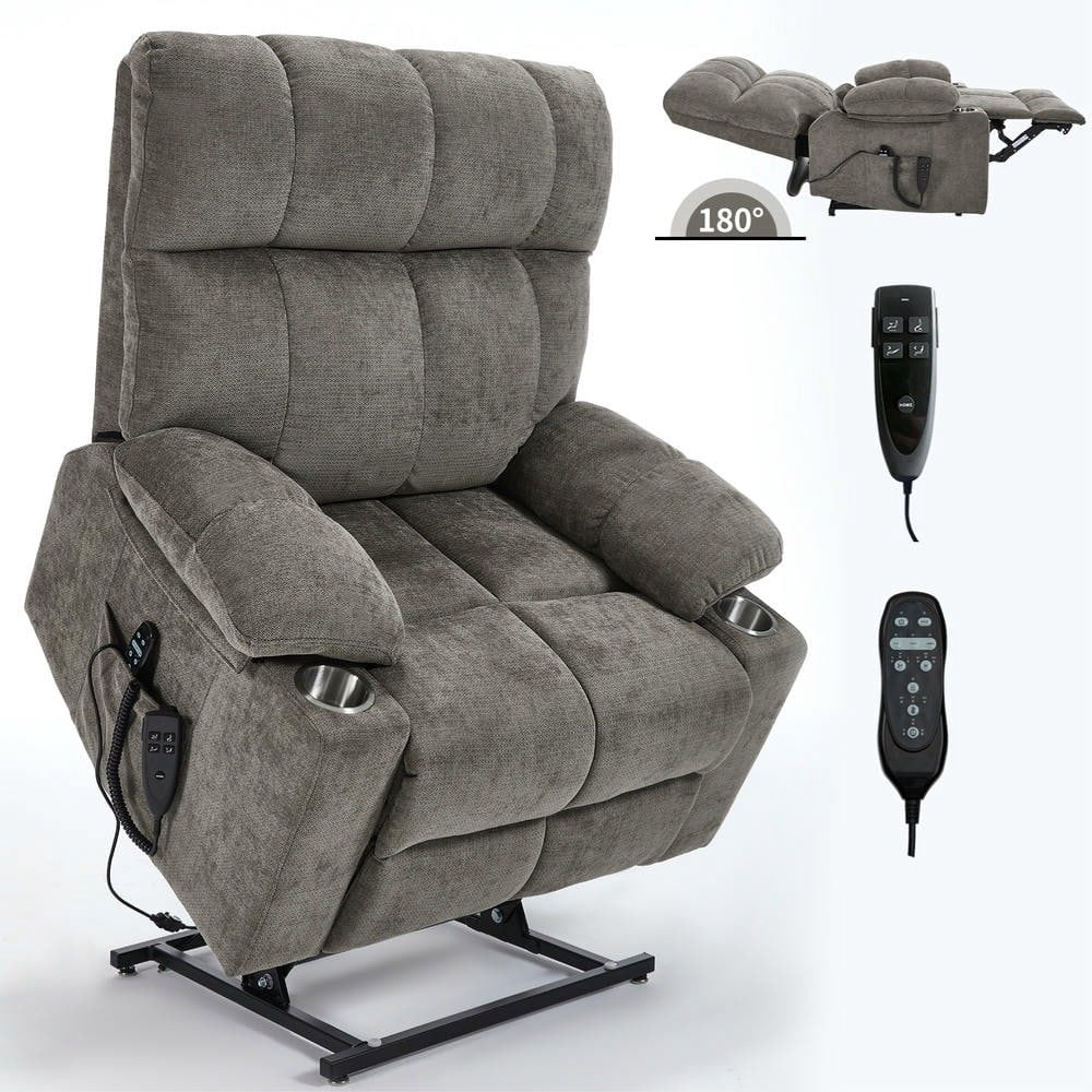 Resenkos Recliner 24.5" Wide with Dual Motors, Massage & Heat, Cup Holders, 350lb Capacity, Brown