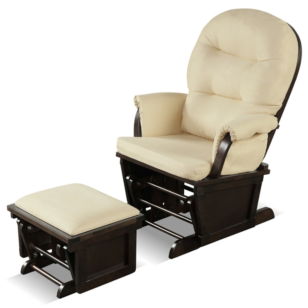 Resenkos Recliner Chair, Reclining Chair,Lounge Chair,Wood Baby Glider and Ottoman Cushion Set with Padded Armrests for Nursing-Beige