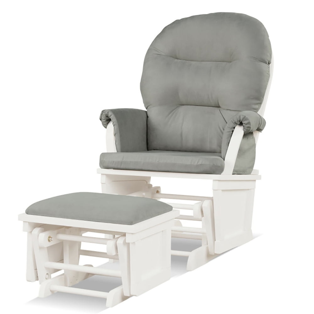 Resenkos Recliner Chair, Reclining Chair,Lounge Chair,Wood Baby Glider and Ottoman Cushion Set with Padded Armrests for Nursing-Light Gray