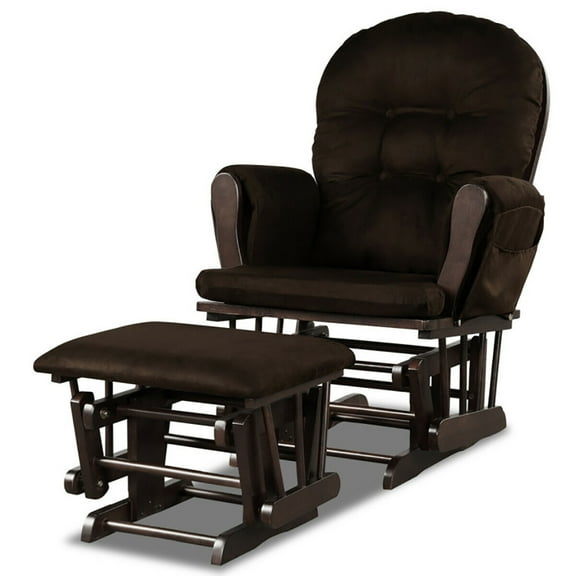 Resenkos Recliner Chair, Reclining Chair,Lounge Chair,Wood Glider and Ottoman Set with Padded Armrests and Detachable Cushion-Brown