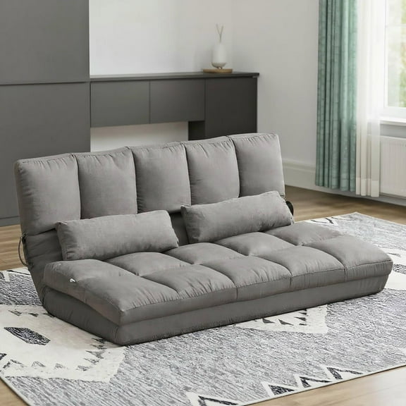 Resenkos Recliner Sofa, Convertible Floor Sofa Chair with 2 Pillows, Adjustable Backrest and Headrest, No assembly required, Dark Gray