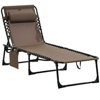 Resenkos Reclining Chaise Lounge Chair, Portable Sun Lounger, Folding Camping Cot With Adjustable Backrest and Removable Pillow, Brown
