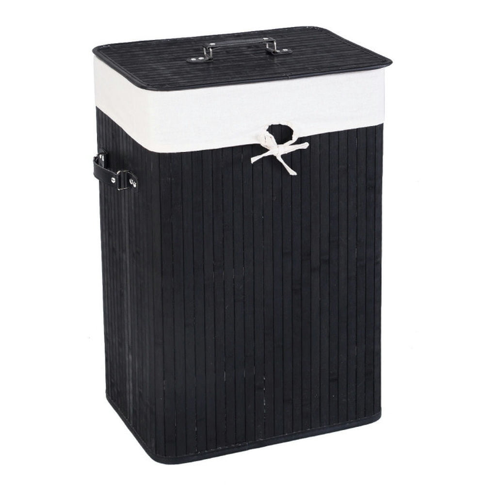 Resenkos Rectangle Bamboo Hamper Laundry Basket Washing Cloth Bin Storage Bag Lid 3 color-Black, Laundry Hampers for Bedroom, Bathroom, Dorm, Laundry Room