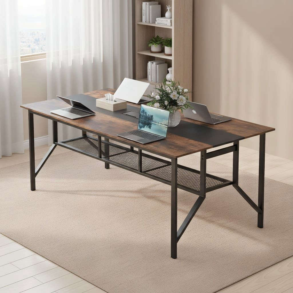 Resenkos Rectangular Conference Table with Mesh Storage Shelf and Cable ...