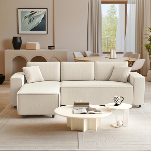 Resenkos Reversible Corner Chaise Lounge Sofa, Corduroy L-Shaped with Pocket Spring, Assembly Required, Light Gray