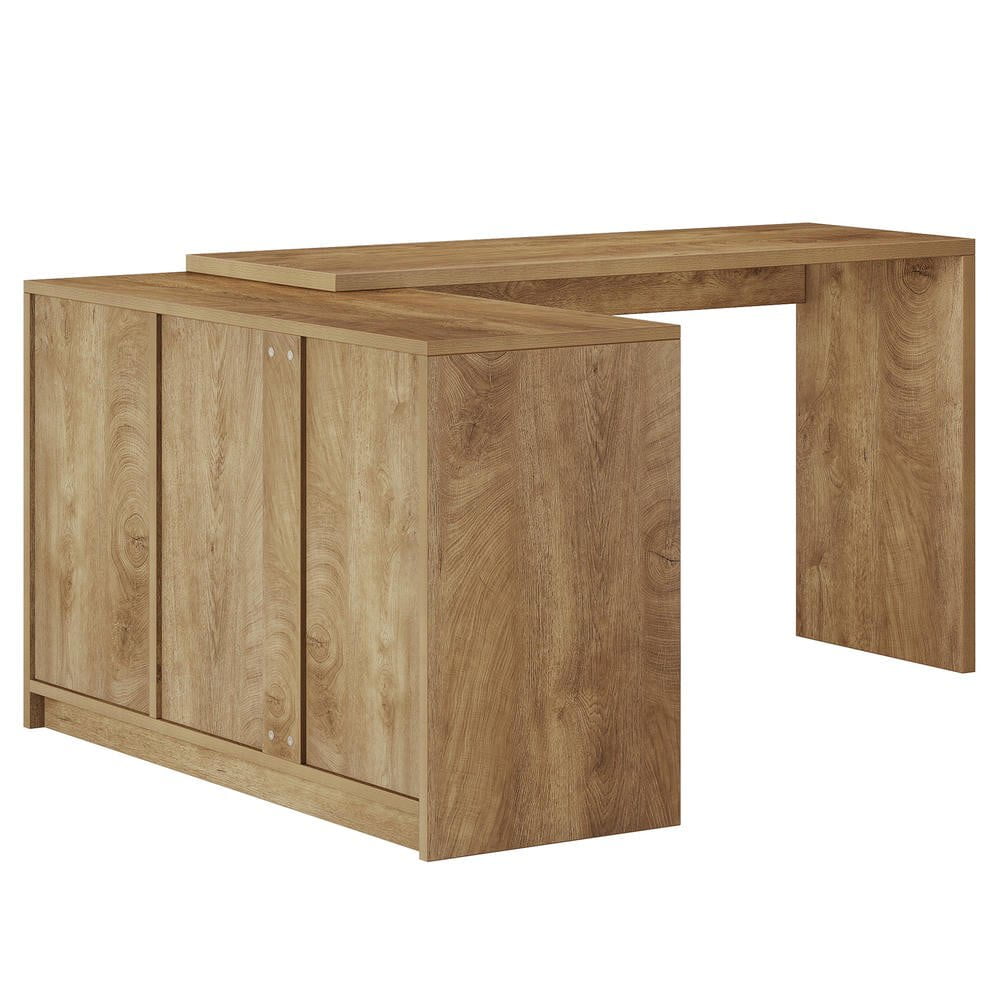 Resenkose Reversible L-Shaped Farmhouse Office Desk with Drawers & Cabinet, Brown