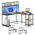 thumbnail image 1 of Resenkos Reversible L-Shaped Gaming Desk with LED Strip, Power Outlets, and Hutch - Black, 1 of 8