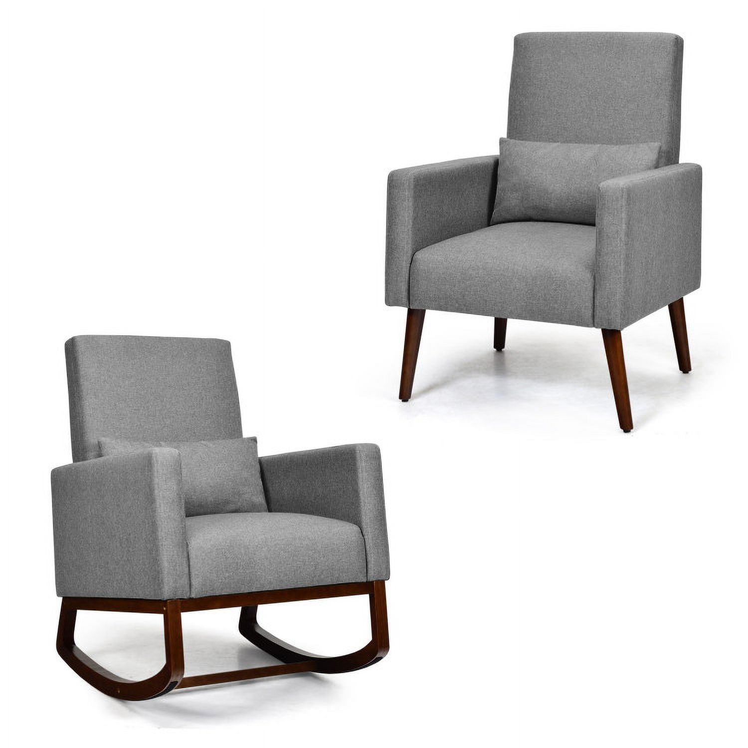 Resenkos Rocking Chair Nursery Glider, Comfy Rocker Nursery Chair, 2-in-1 Fabric Upholstered Rocking Chair with Pillow-Gray