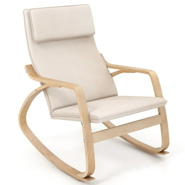 Resenkos Rocking Chair Nursery Glider, Comfy Rocker Nursery Chair, Stable Wooden Frame Leisure Rocking Chair with Removable Upholstered Cushion-Beige