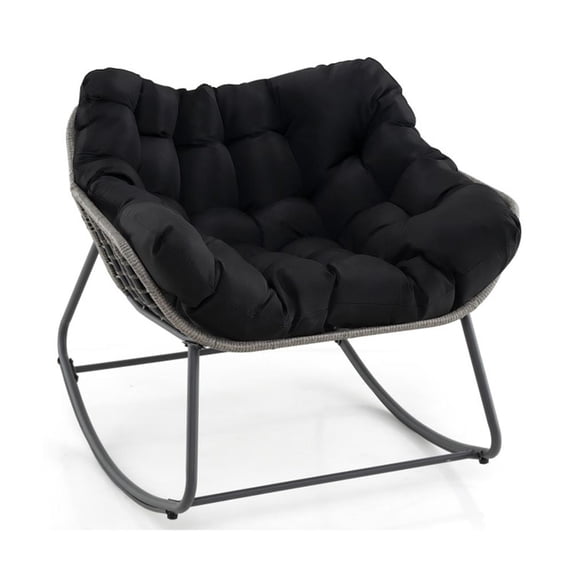 Resenkos Rocking Patio Bistro Outdoor Chairs,Outdoor Rocking Chair Oversized Patio PE Wicker Egg Chair with Cushion-Black