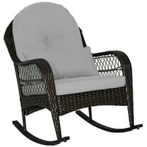 Resenkos Rocking Patio Bistro Outdoor Chairs,Patio Rattan Rocking Chair with Seat Back Cushions and Waist Pillow-Gray