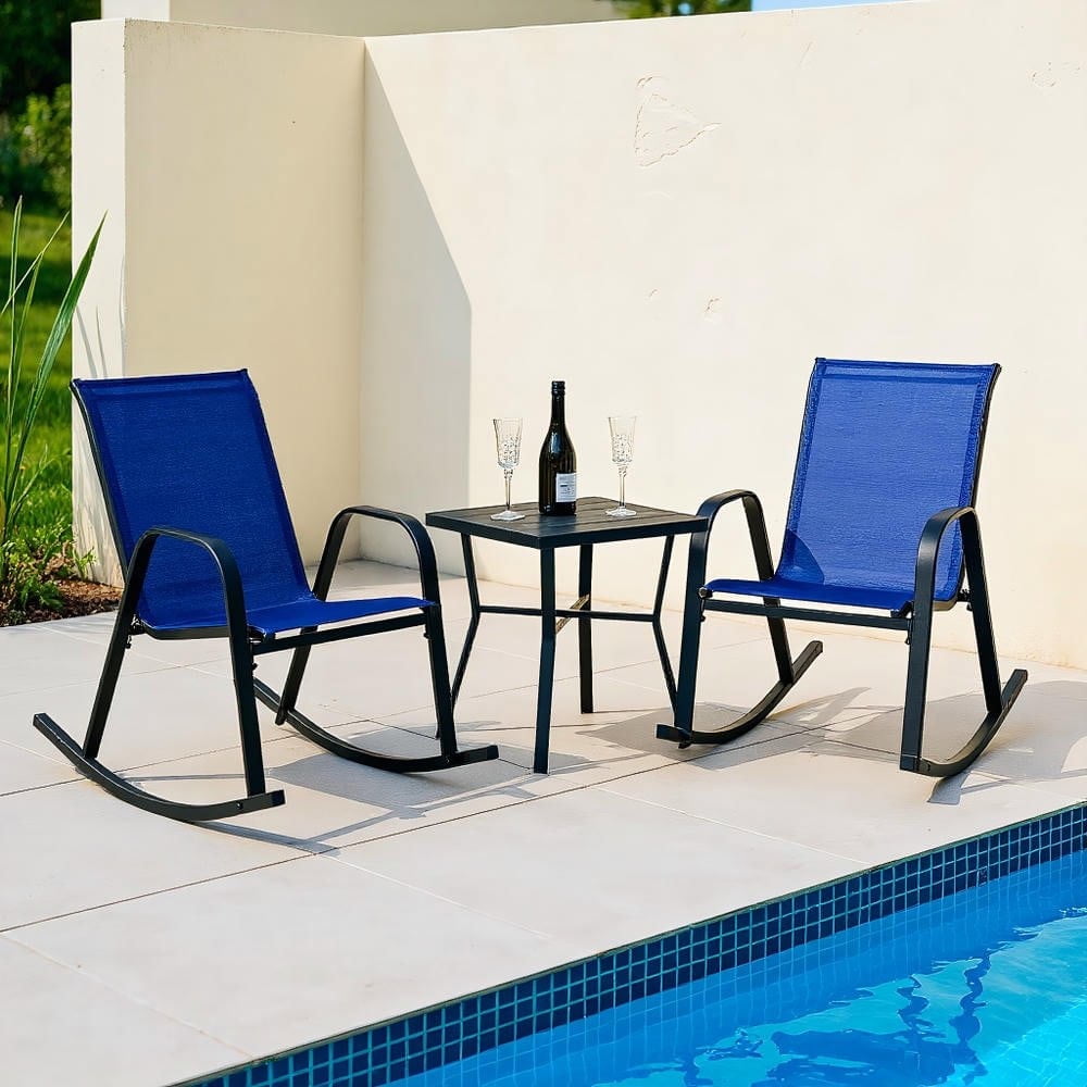 Resenkose Rocking Patio Bistro Outdoor Chairs,Set of 2 Metal Patio Rocking Chair with Breathable Seat Fabric, Navy