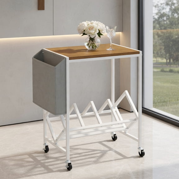 Resenkos Rolling 2-Tier Turntable Stand with Vinyl Storage and Magazine Rack, Natural