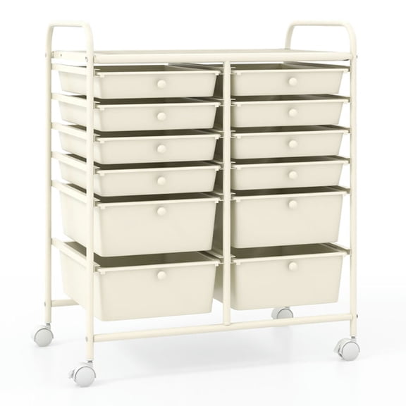 Resenkos Rolling Carts, Storage Cart,12-Drawer Rolling Storage Cart with Removable Drawers and Lockable Wheels-White