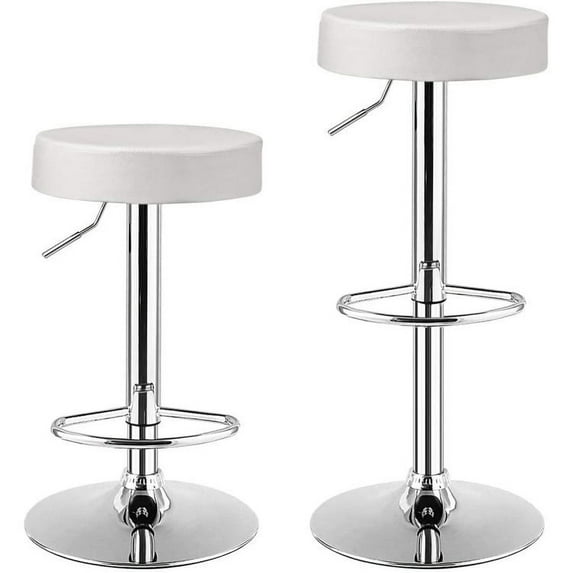 Resenkos Round Bar Stools Set of 2 with Footrest, Counter Stools for Bar Bistro Dining Room Kitchen, White