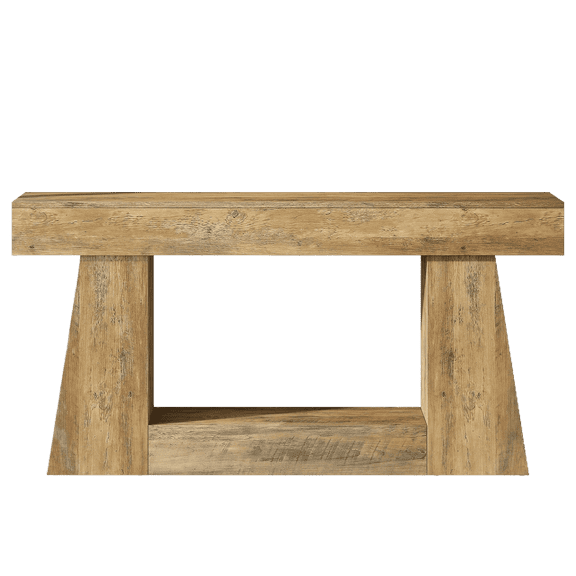 Resenkos Round Metal Base Console Table, Wooden Side Table for Living Room Entryway, Stylish Sofa Table, Home Decor, Brown