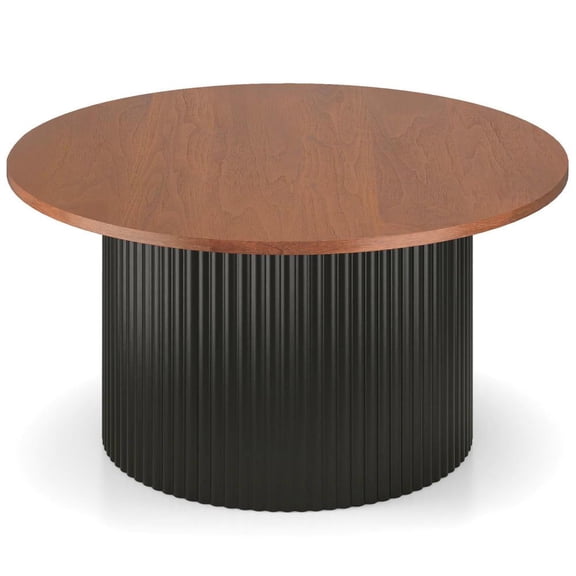 Resenkos Round Solid Wood Coffee Table with Wooden Frame and Tabletop, Walnut