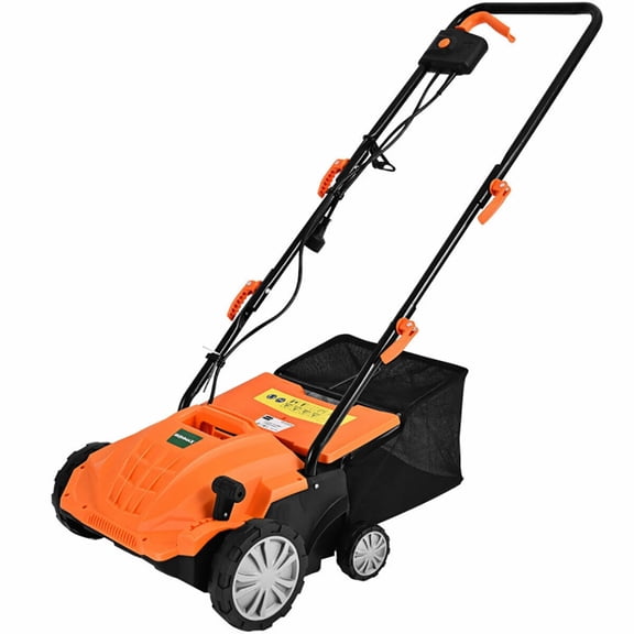 Resenkos Scarifier Dethatcher,Electric Lawn Dethatcher,13 Inch 12 Amp Electric Scarifier with Collection Bag and Removable Blades-Orange