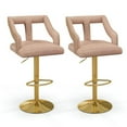 thumbnail image 1 of Resenkos Set of 2 Bar Chairs with Footrest and 2-Layer Electroplated Metal Base-Pink, Bar Height Stools, Bar Stools for Kitchen Island for Kitchen, Dining Room, 1 of 7