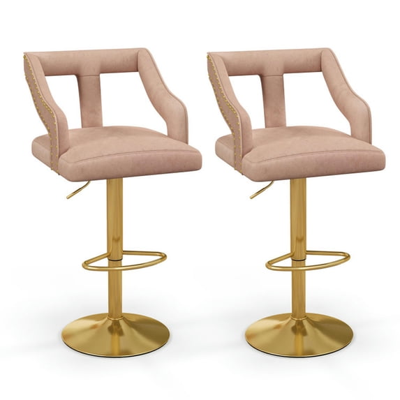 Resenkos Set of 2 Bar Chairs with Footrest and 2-Layer Electroplated Metal Base-Pink, Bar Height Stools, Bar Stools for Kitchen Island for Kitchen, Dining Room