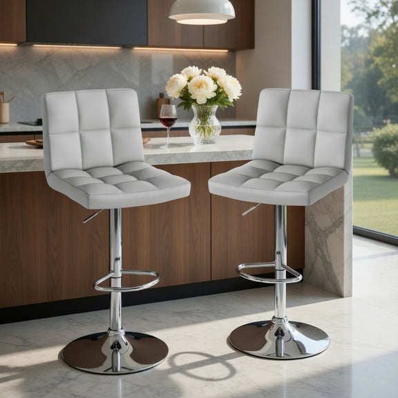 Resenkos Set of 2 Square Swivel Adjustable Bar Stools with Back and Footrest-Gray, Bar Height Stools, Bar Stools for Kitchen Island for Kitchen, Dining Room