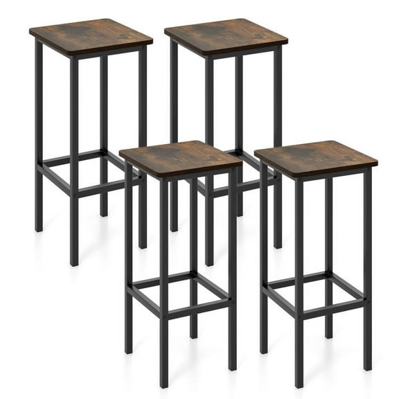 Resenkos Set of 4 Bar Stool Set 26 Inch Bar Chair with Metal Legs and Footrest-Rustic Brown, Bar Height Stools, Bar Stools for Kitchen Island for Kitchen, Dining Room