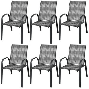 Resenkos Set of 6 Outdoor PE Wicker Stackable Chairs with Sturdy Steel Frame-Gray, Outdoor Dining Chair for Outside Patio, All Weather, Porch, Garden, Poolside