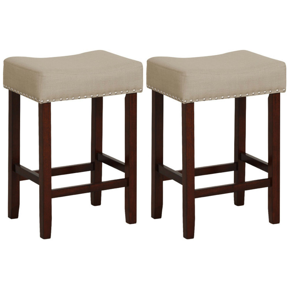 Resenkos Set of 2 24 Inch Bar Stool with Curved Seat Cushions-Beige, Bar Height Stools, Bar Stools for Kitchen Island for Kitchen, Dining Room