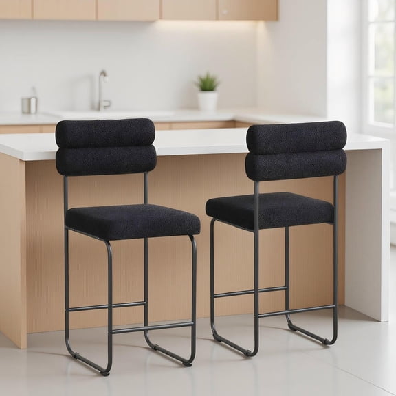 Resenkos Set of 2 26 Inch Counter Height Bar Stools with Sturdy Metal Frame & Footrest, Practical Stools for Kitchen Island & Home Bar, Black, Black