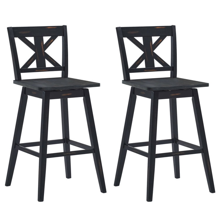 Set of 2 Black Swivel Rubber Wood Bar Stools