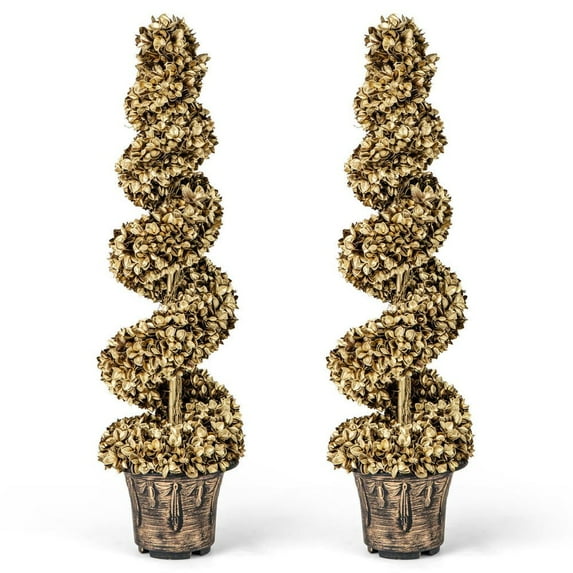 Resenkos Set of 2 Artificial Spiral Topiary Trees with Vintage Pots - Gold