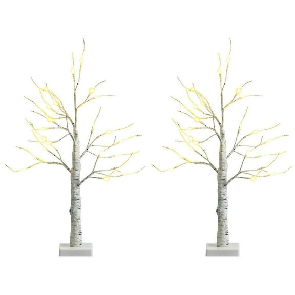 Resenkos Set of 2 Battery-Powered Pre-Lit White Birch Trees - White