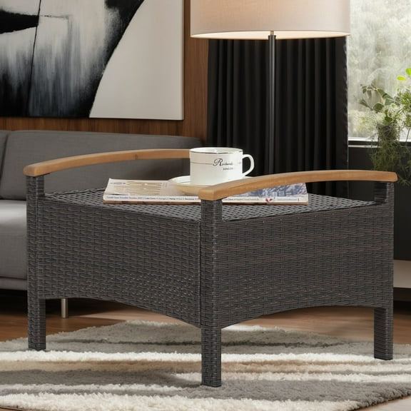 Resenkos Set of 2 Fade-Resistant Wicker Patio Ottoman-Navy, All Weather Wicker Ottoman, Outdoor Patio Ottomans