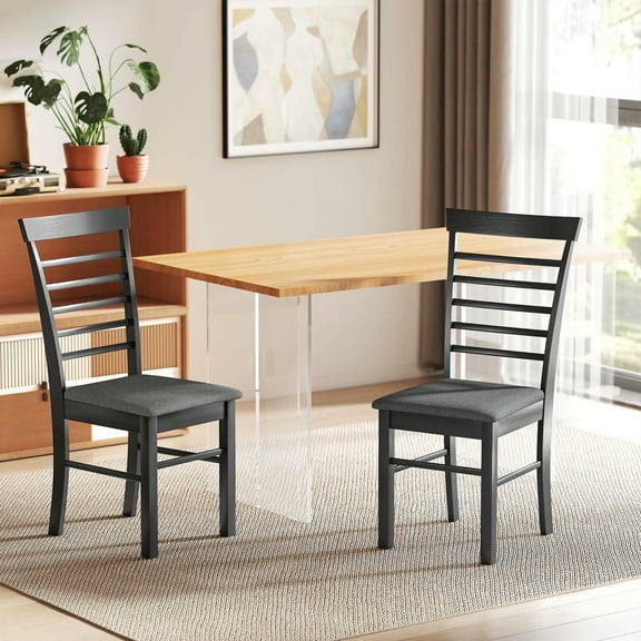 Resenkos Set of 2 Farmhouse Upholstered Dining Chairs, Feature a Durable Rubberwood Frame and Comfortable Padded Seat for Your Kitchen, Gray