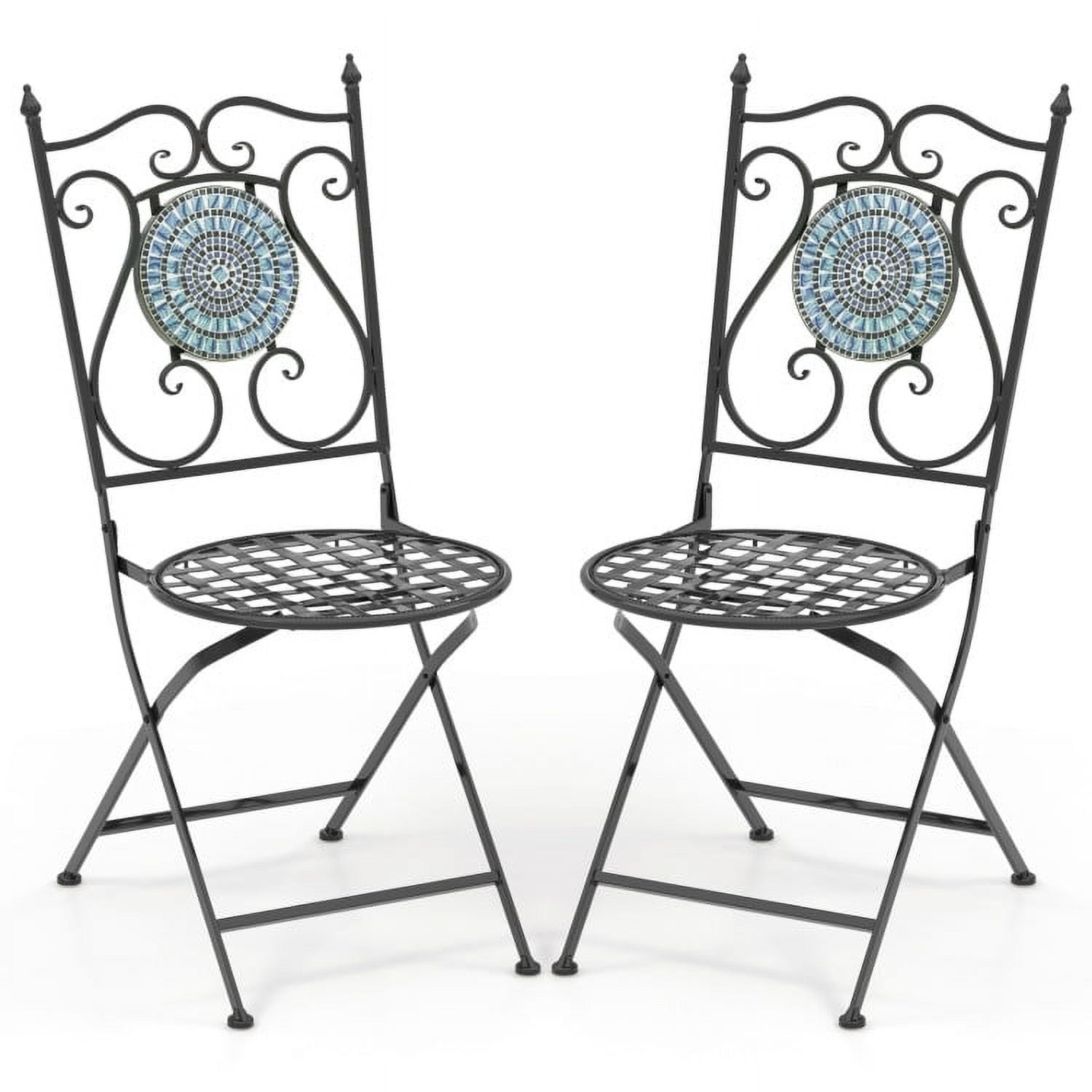 Resenkos Set of 2 Mosaic Chairs for Patio Metal Folding Chairs, Outdoor Dining Chair for Outside Patio, All Weather, Porch, Garden, Poolside Resenkos Set of 2 Mosaic Chairs for Patio Metal Folding Chairs, Outdoor Dining Chair for Outside Patio, All Weather, Porch, Garden, Poolside