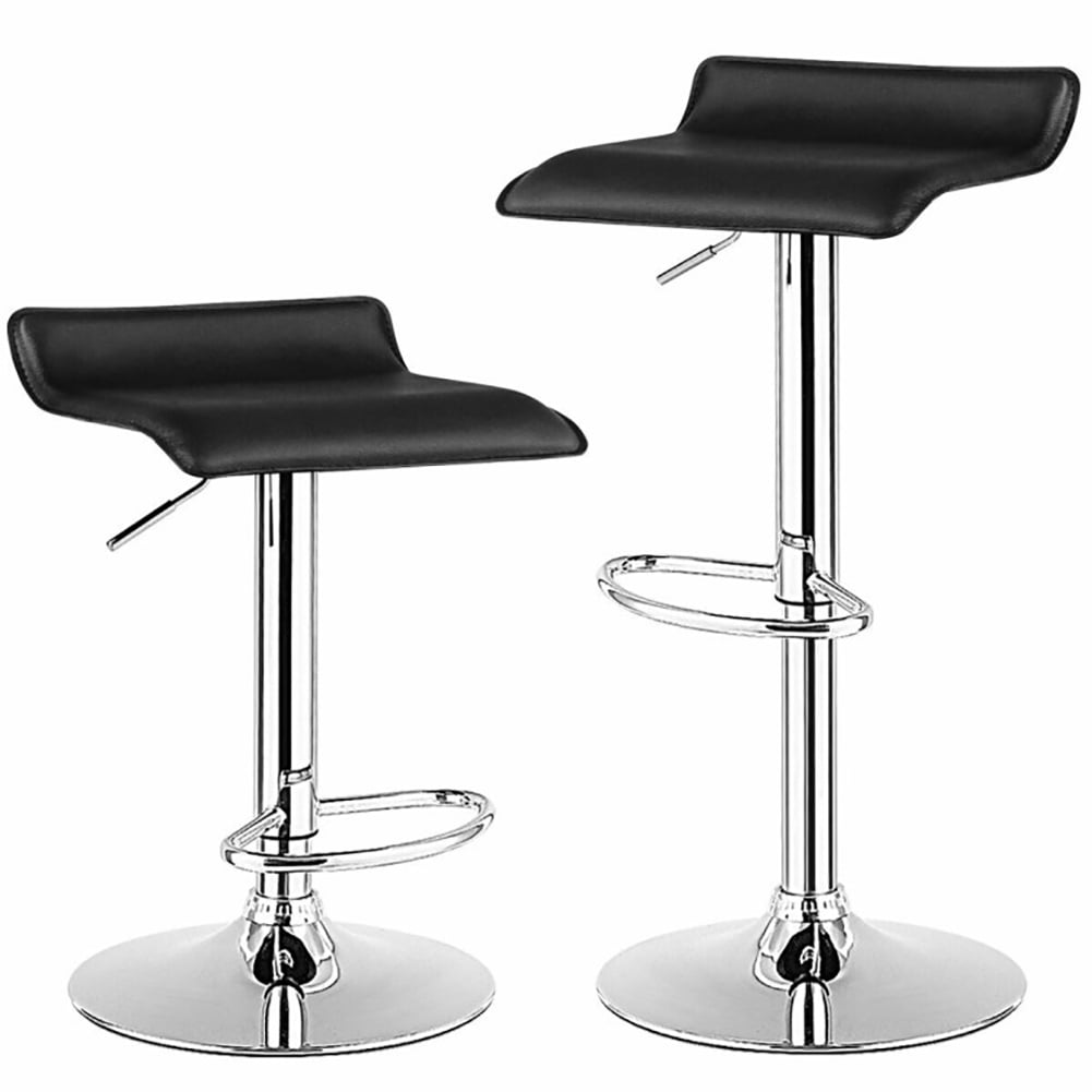 Resenkos Set of 2 PU Leather Bar Stools Dining Chairs with Adjustable Counter Height Footrest, Black