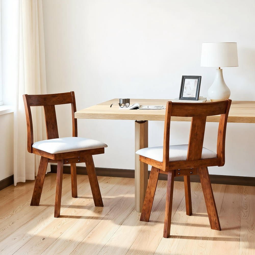 Resenkose Set of 2 Swivel Dining Room Chairs with Rubberwood Frame, Walnut and White Finish