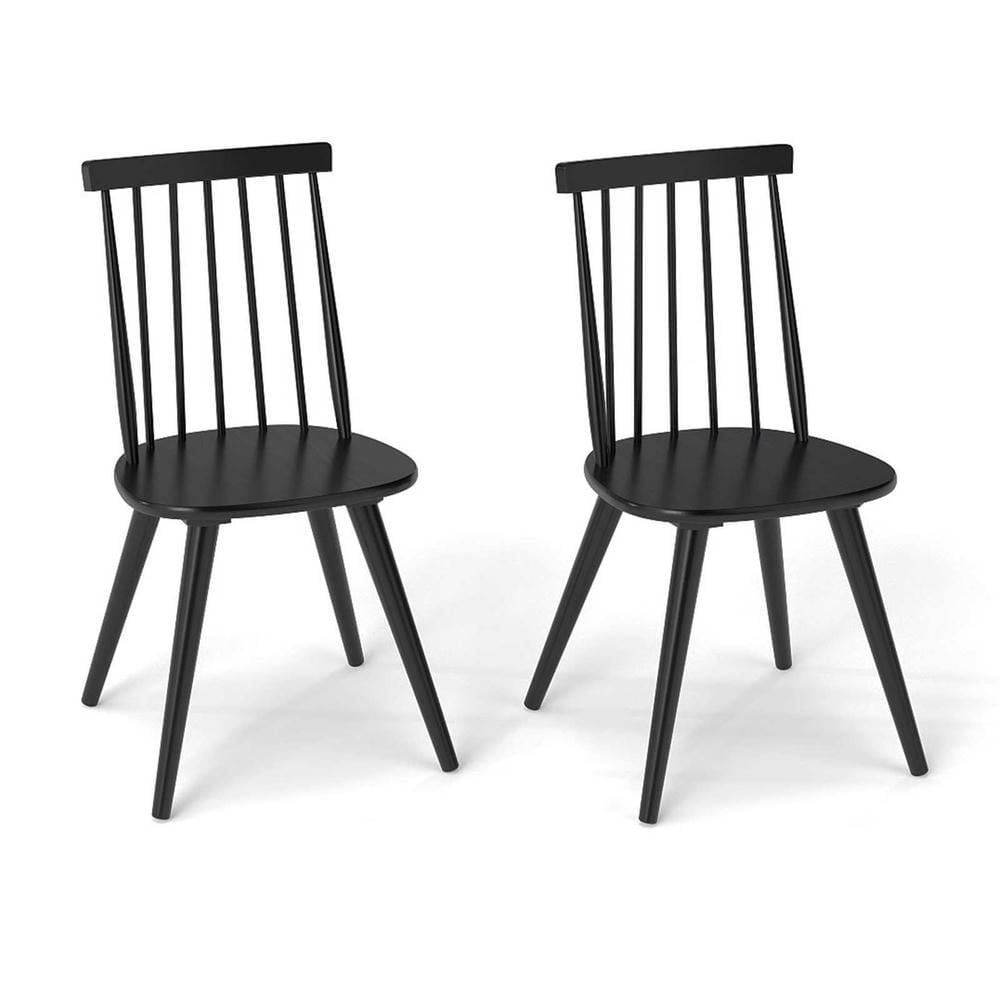 Resenkos Set of 2 Windsor Dining Chairs with Solid Rubberwood Frame, Black