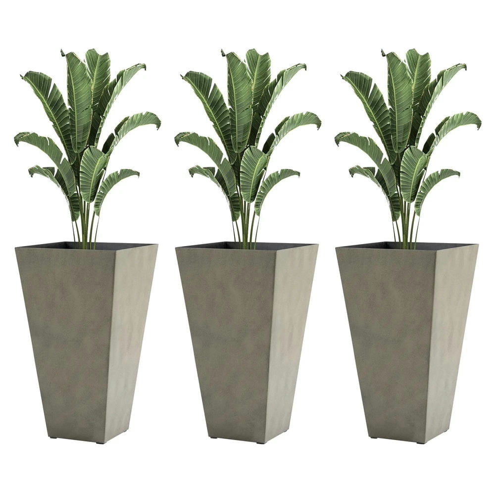 Resenkose Set of 3 Tall Planters with Drainage Hole, 28" Outdoor Flower Plant Pots, Indoor Planters for Porch Patio, Gray