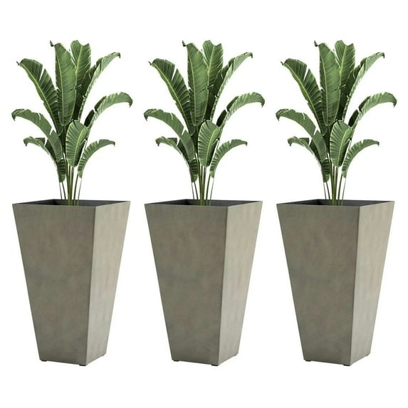 Resenkos Set of 3 Tall Planters with Drainage Hole, 28" Outdoor Flower Plant Pots, Indoor Planters for Porch Patio, Gray