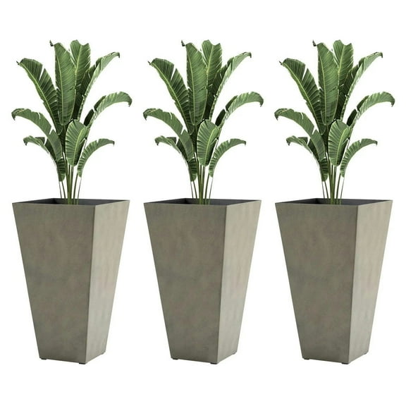 Resenkos Set of 3 Tall Planters with Drainage Hole, 28" Outdoor Flower Plant Pots, Indoor Planters for Porch Patio, Gray